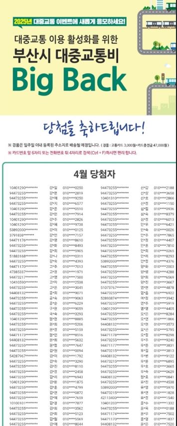 부산 대중교통비 빅백이벤트 신청방법과 참여꿀팁(25년) 8 부산대중교통비빅백이벤트