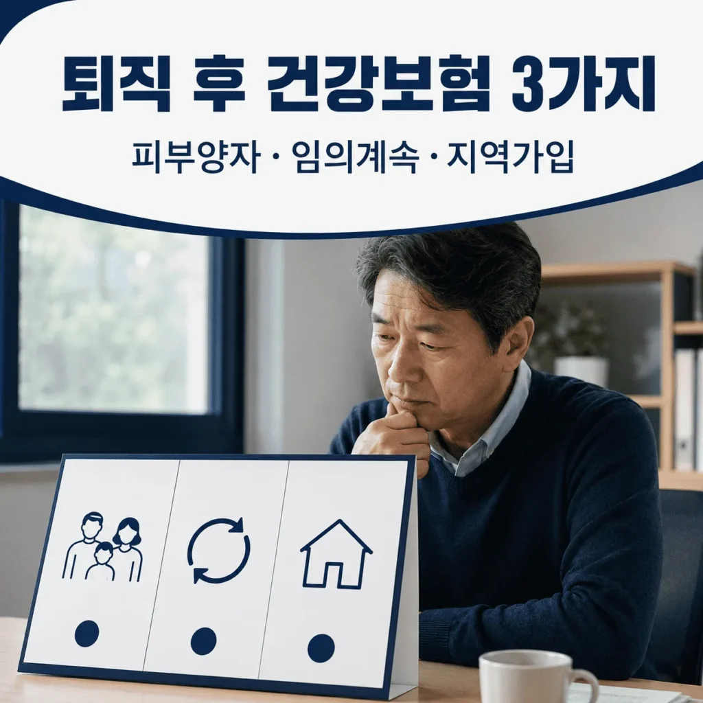 2026 퇴직 후 건강보험료 계산|지역가입자·피부양자·임의계속가입 비교 2 퇴직 후 건강보험은 세 가지로 나뉩니다