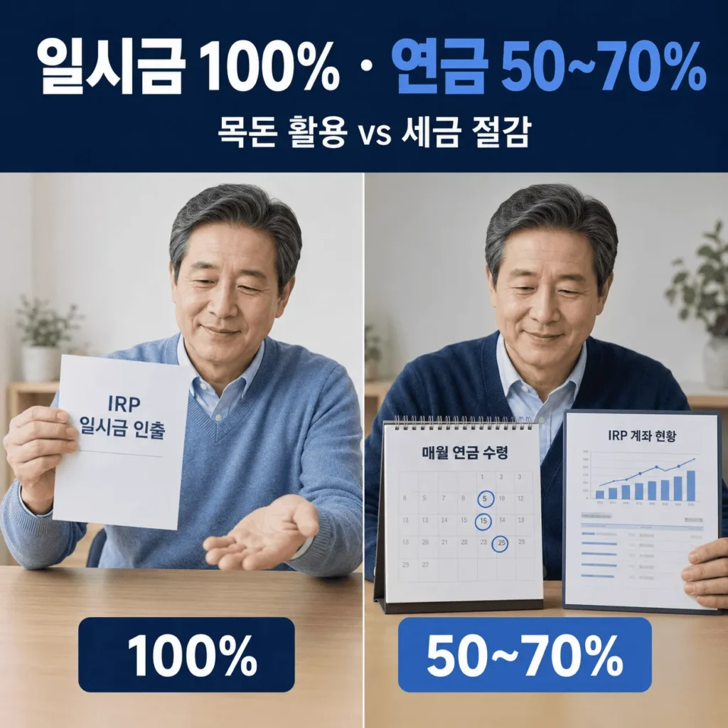 IRP 일시금 vs 연금수령 세금 차이|퇴직금 5천만원·1억원 비교 2 IRP 일시금과 연금수령 핵심 비교