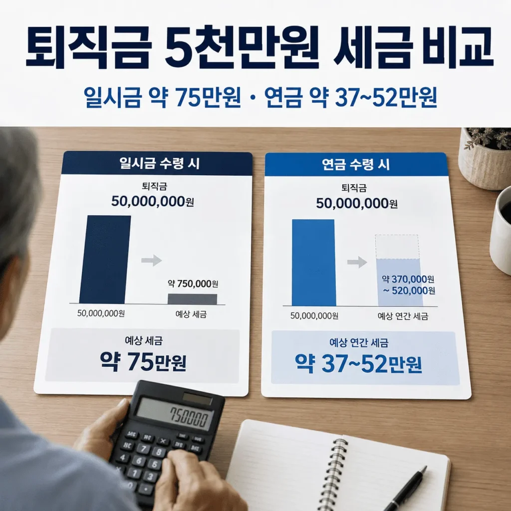 IRP 일시금 vs 연금수령 세금 차이|퇴직금 5천만원·1억원 비교 5 퇴직금 5천만원 세금 비교