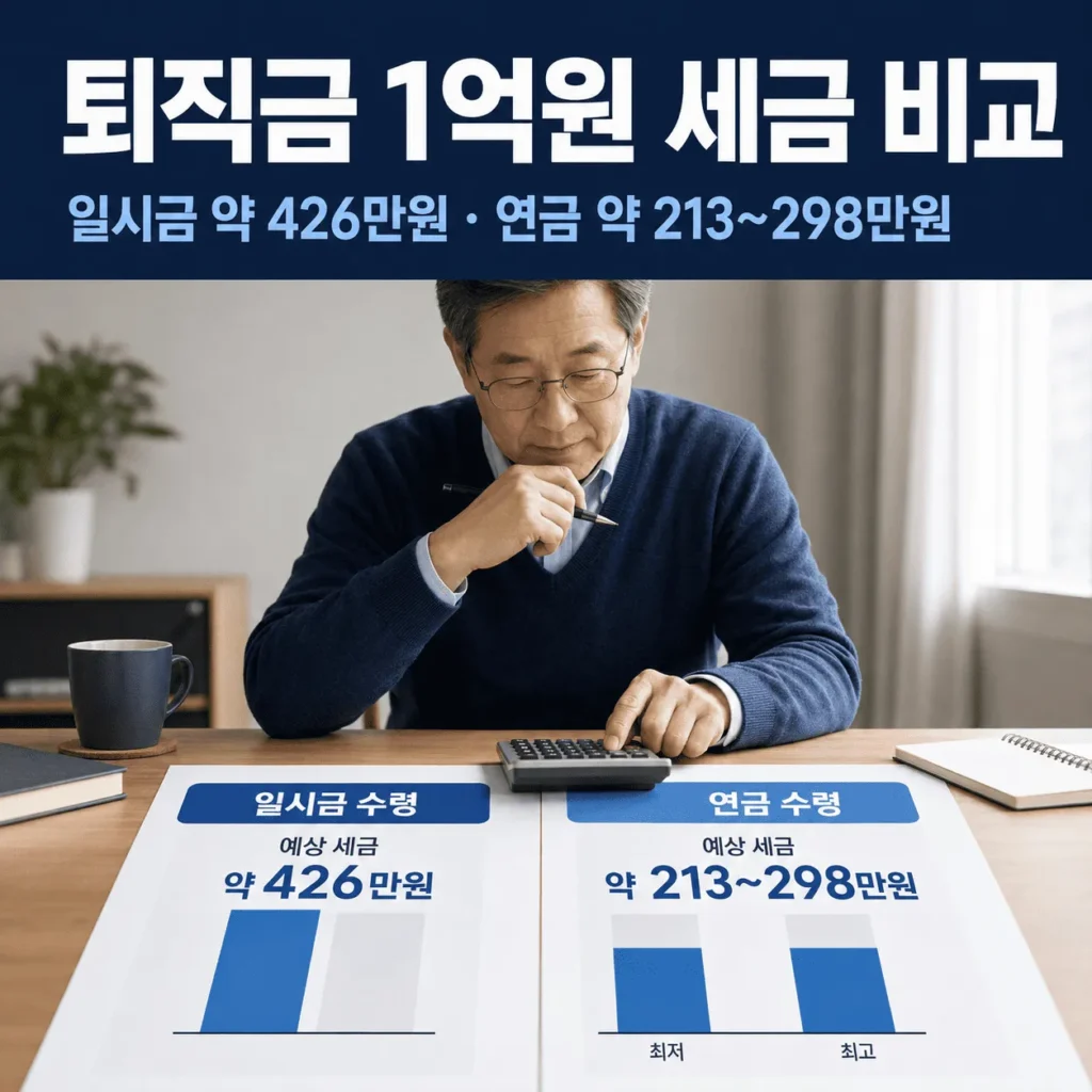 IRP 일시금 vs 연금수령 세금 차이|퇴직금 5천만원·1억원 비교 6 퇴직금 1억원 세금 비교