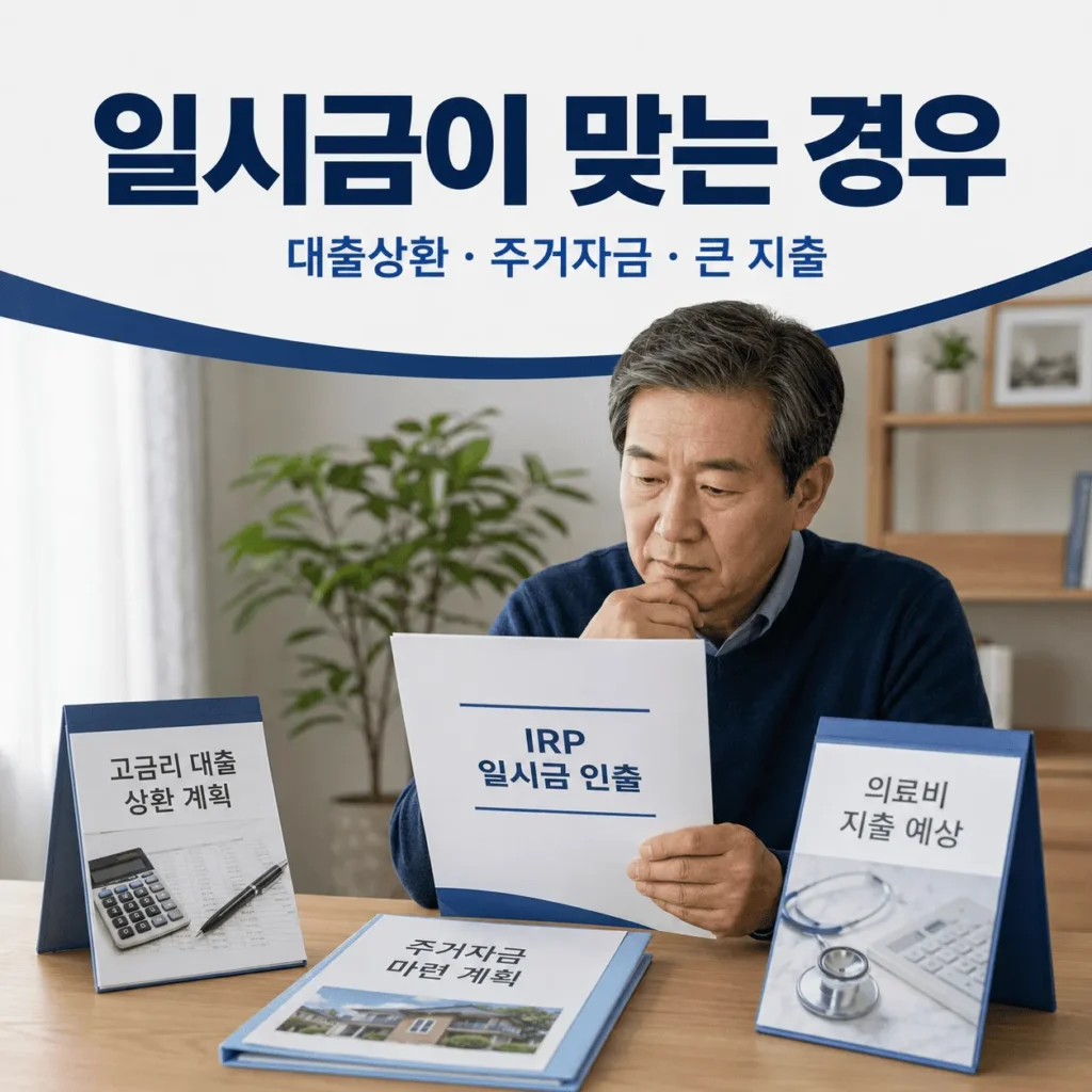 IRP 일시금 vs 연금수령 세금 차이|퇴직금 5천만원·1억원 비교 9 일시금 수령이 적합한 경우